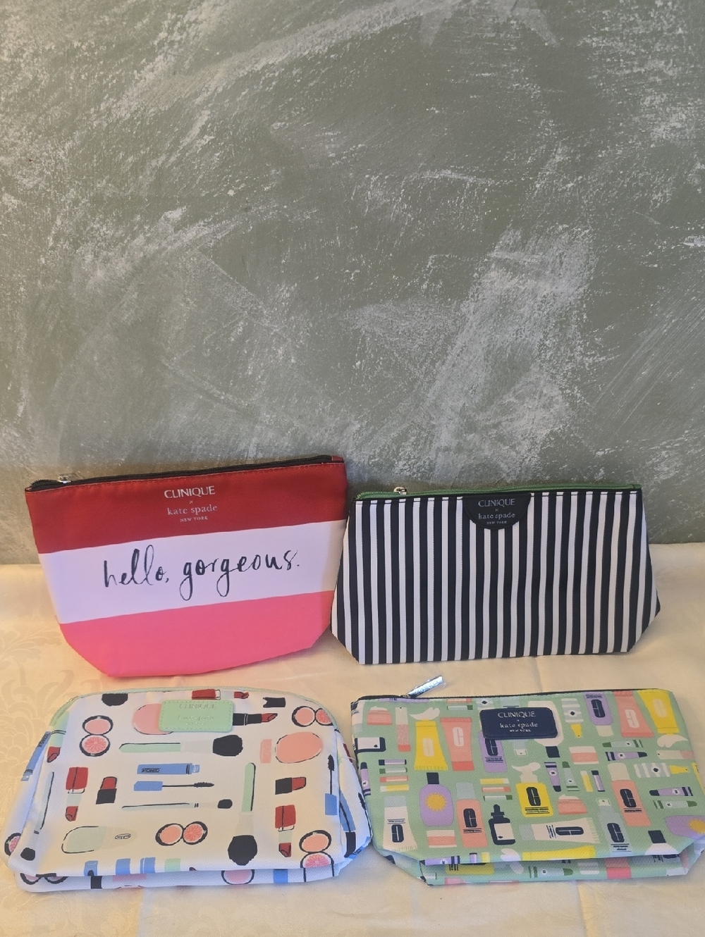 4 Clinique x Kate Spade Cosmetic Bags - Multi Color Sets New